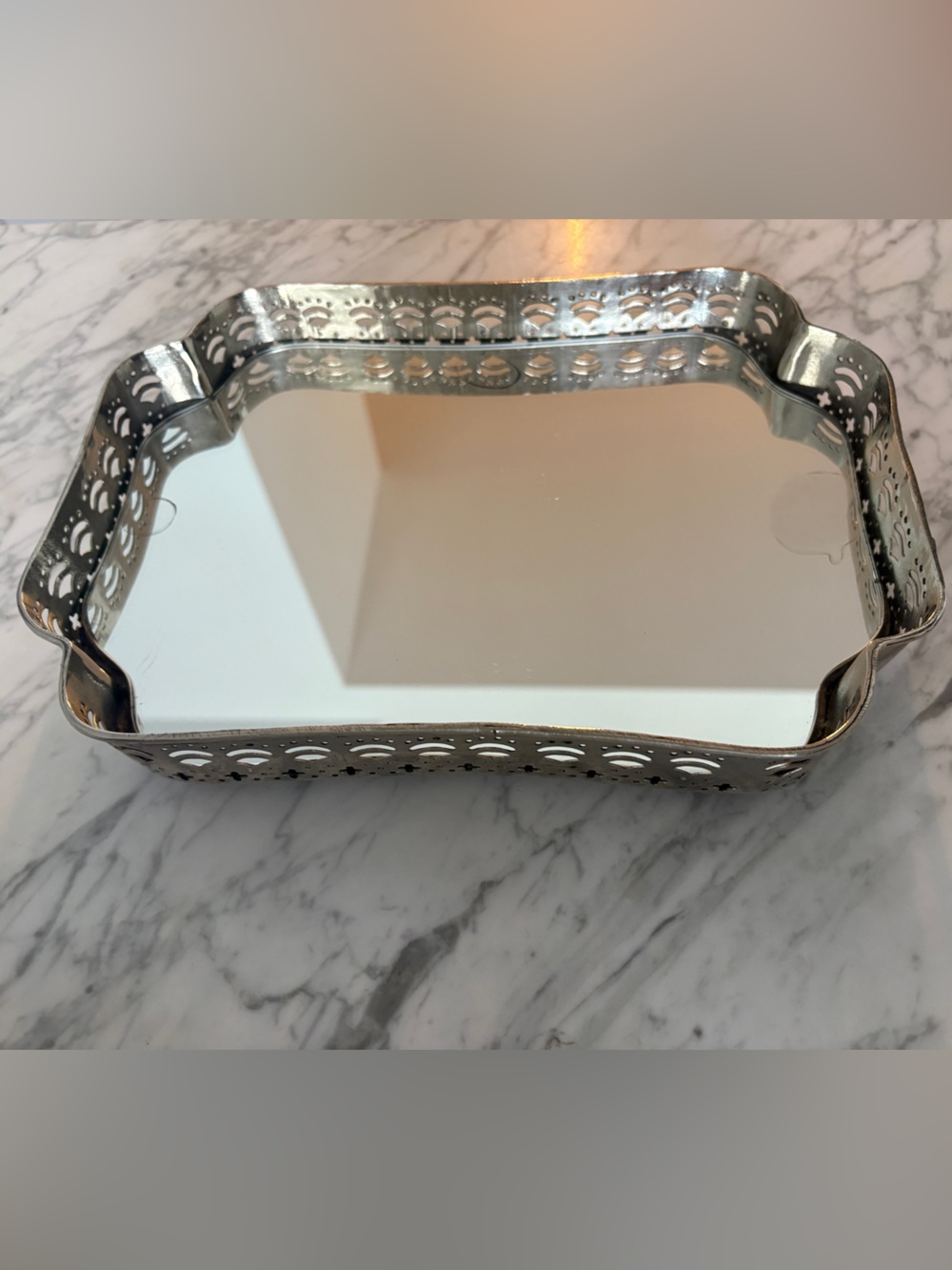 Vintage Silver Decorative Mirrored Vanity Tray